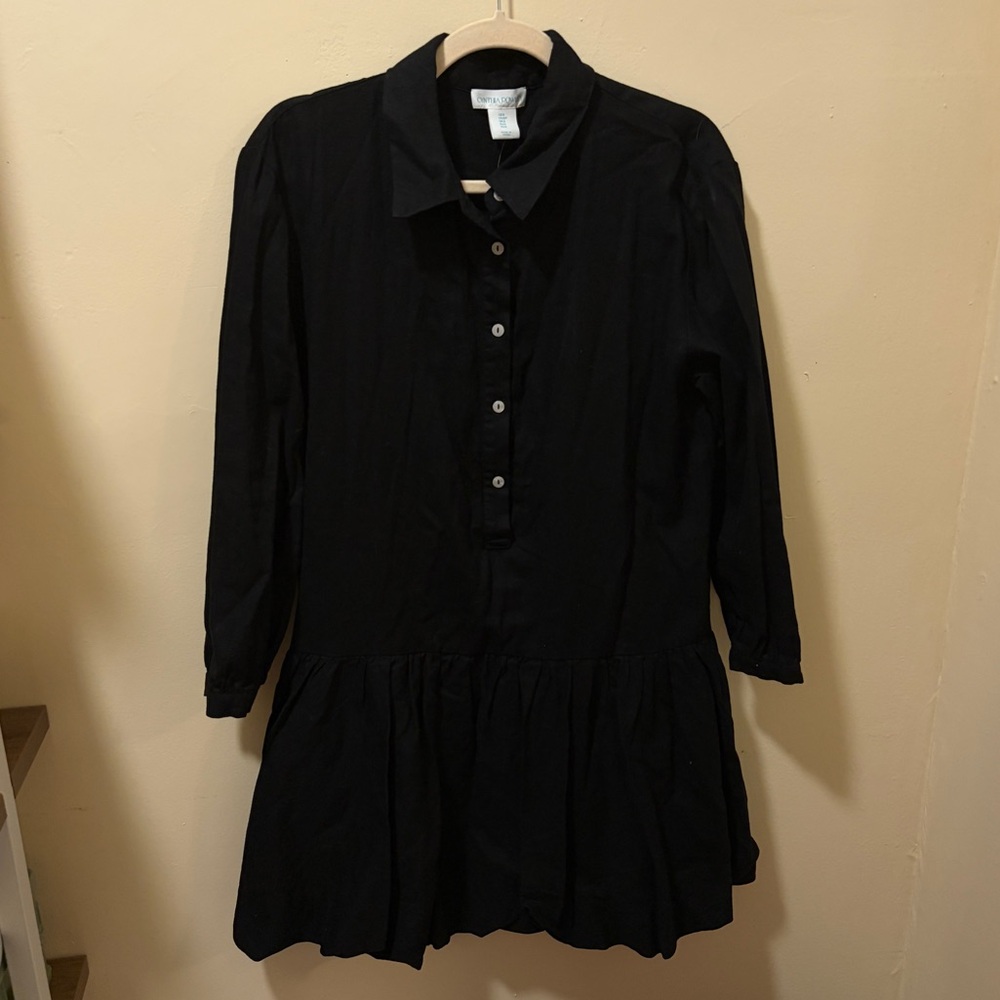cynthia rowley black drop waist pleated bubble hem mini dress